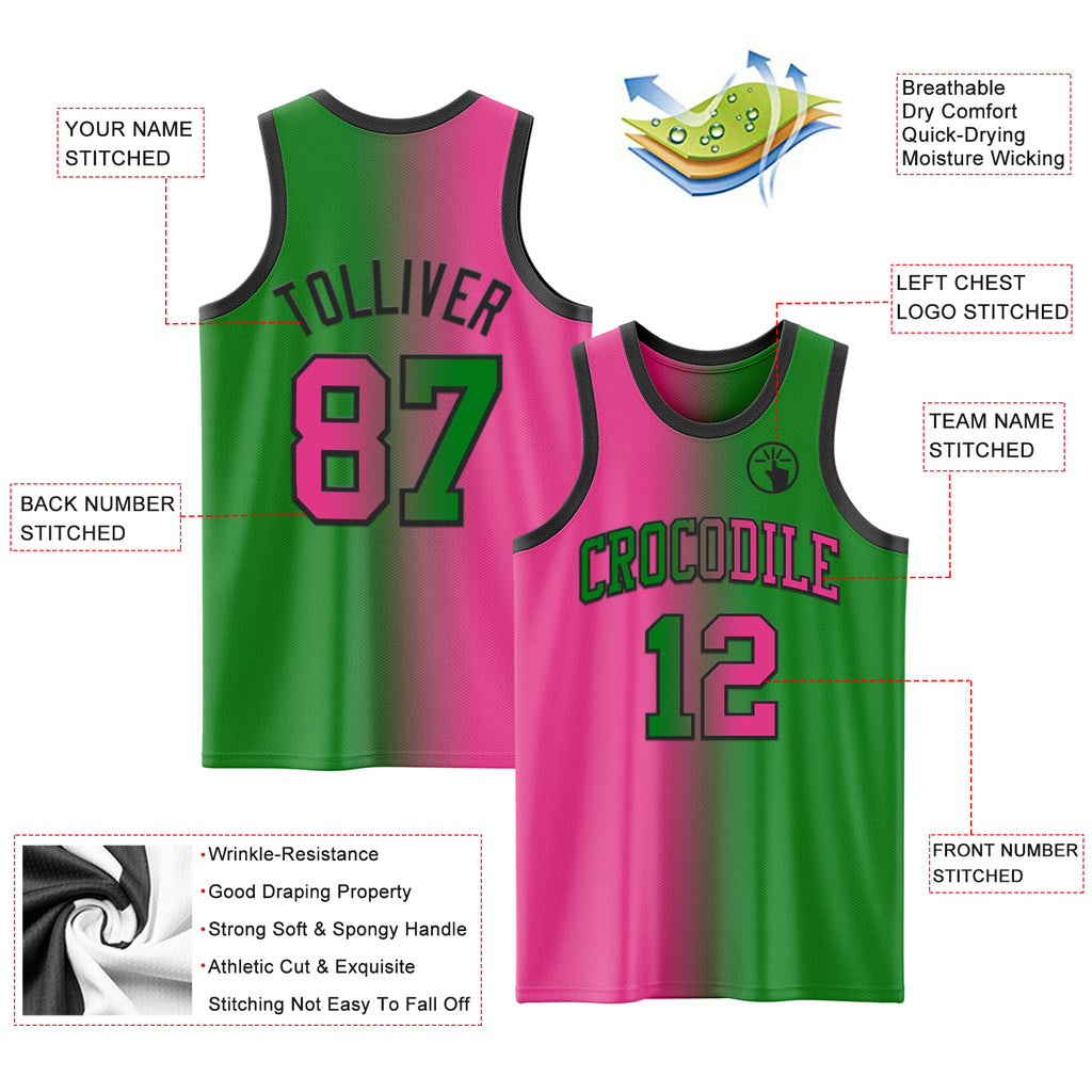 Custom Grass Green Pink-Black Authentic Gradient Fashion Basketball Jersey