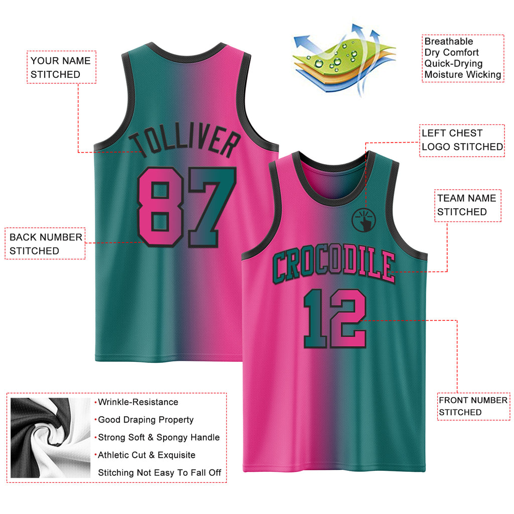 Custom Teal Pink-Black Authentic Gradient Fashion Basketball Jersey