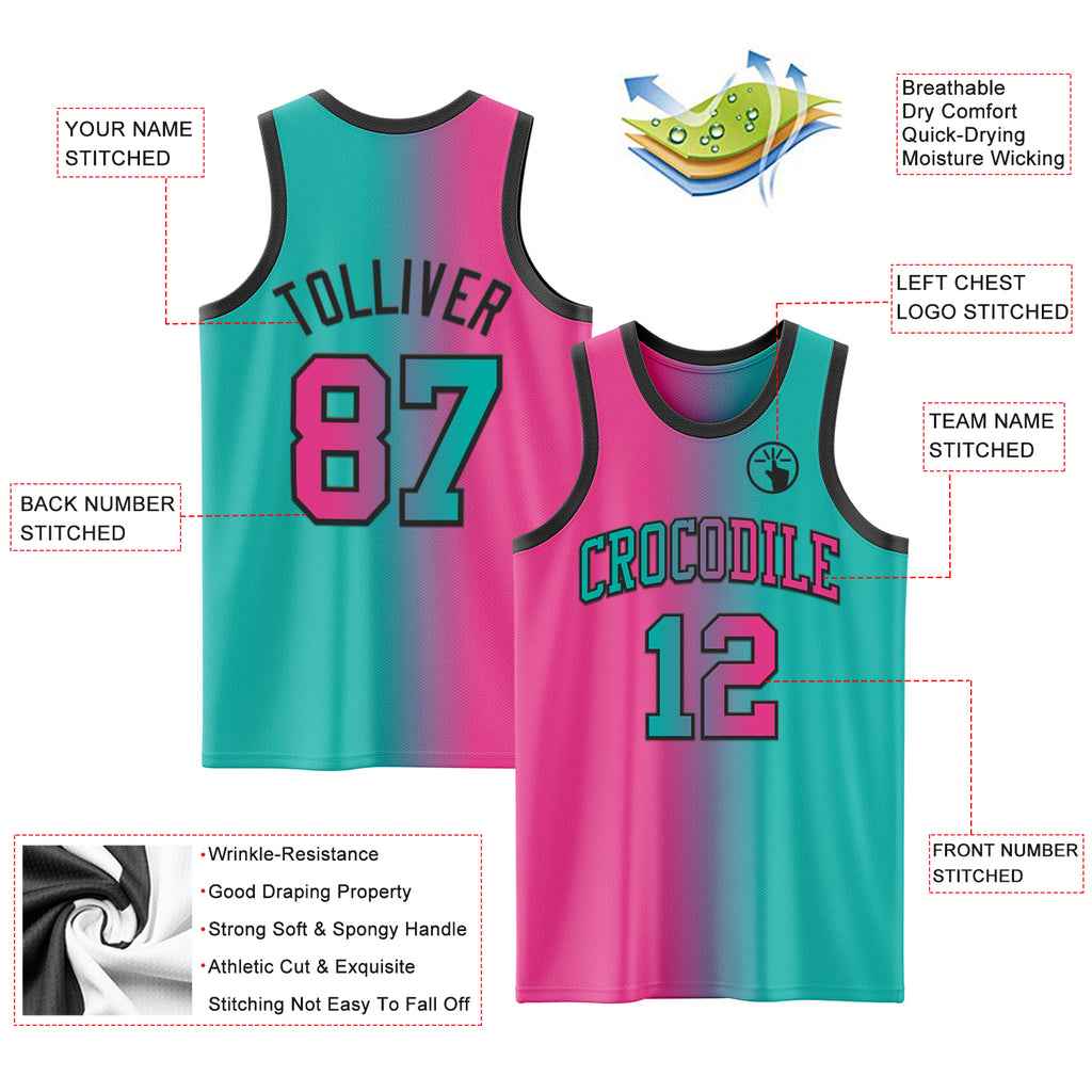 Custom Aqua Pink-Black Authentic Gradient Fashion Basketball Jersey