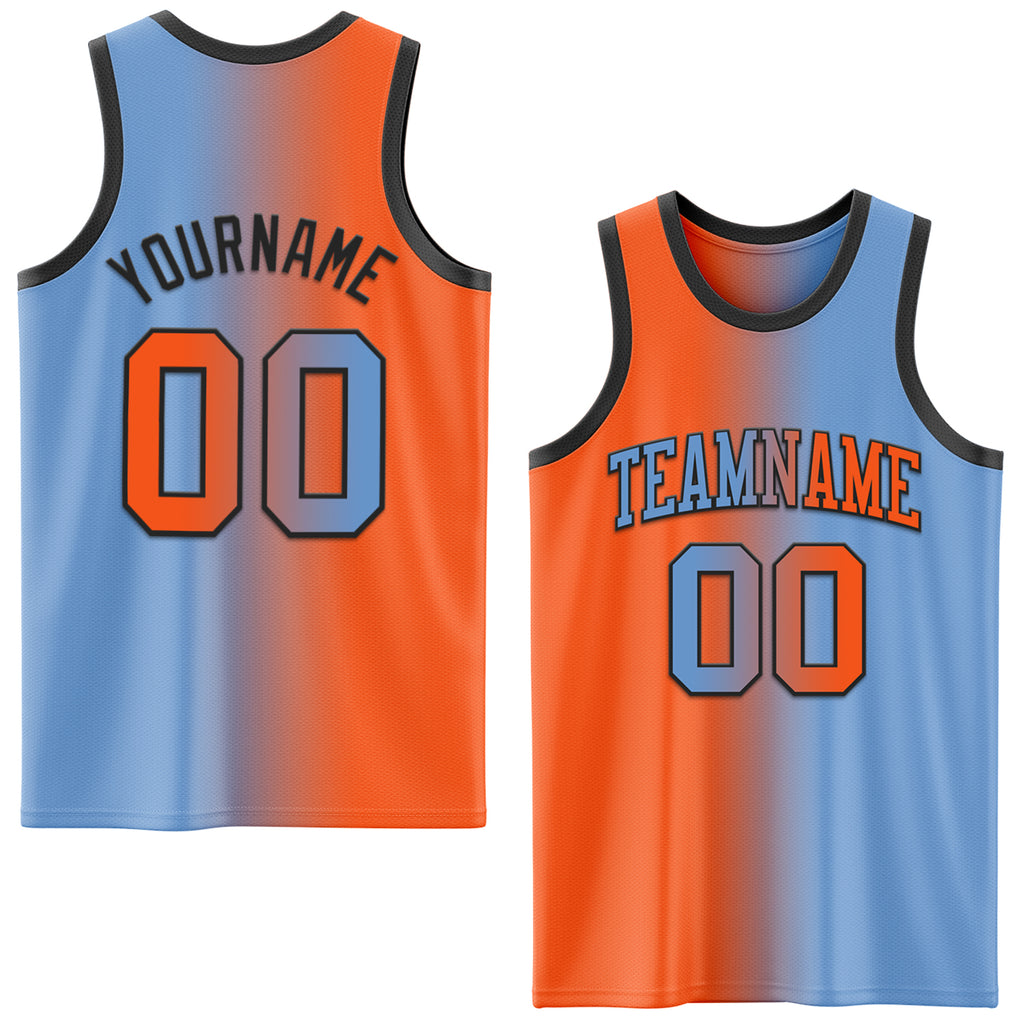 Custom Light Blue Orange-Black Authentic Gradient Fashion Basketball Jersey