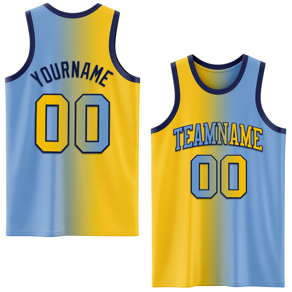 Custom Light Blue Yellow-Navy Authentic Gradient Fashion Basketball Jersey