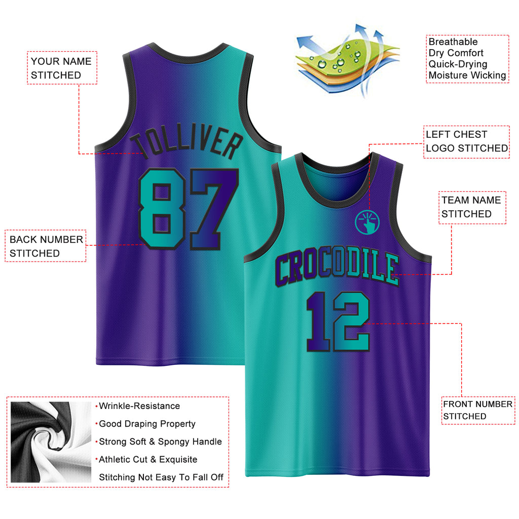 Custom Purple Aqua-Black Authentic Gradient Fashion Basketball Jersey