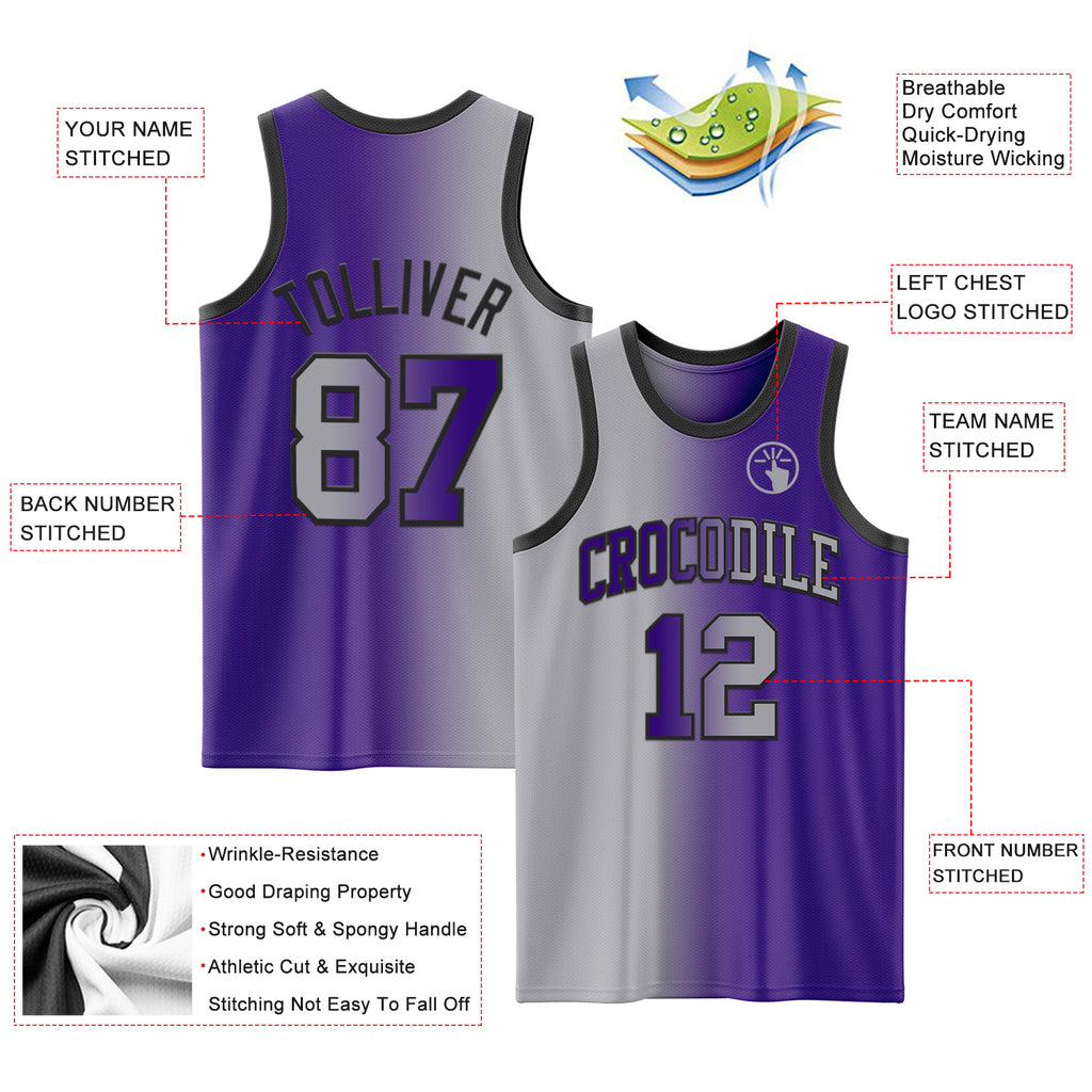 Custom Purple Gray-Black Authentic Gradient Fashion Basketball Jersey