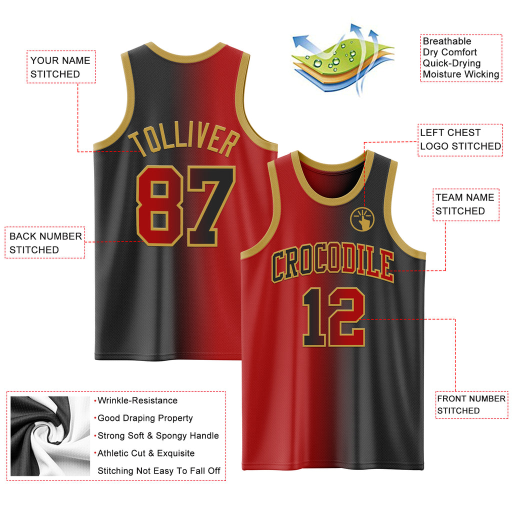 Custom Black Red-Old Gold Authentic Gradient Fashion Basketball Jersey