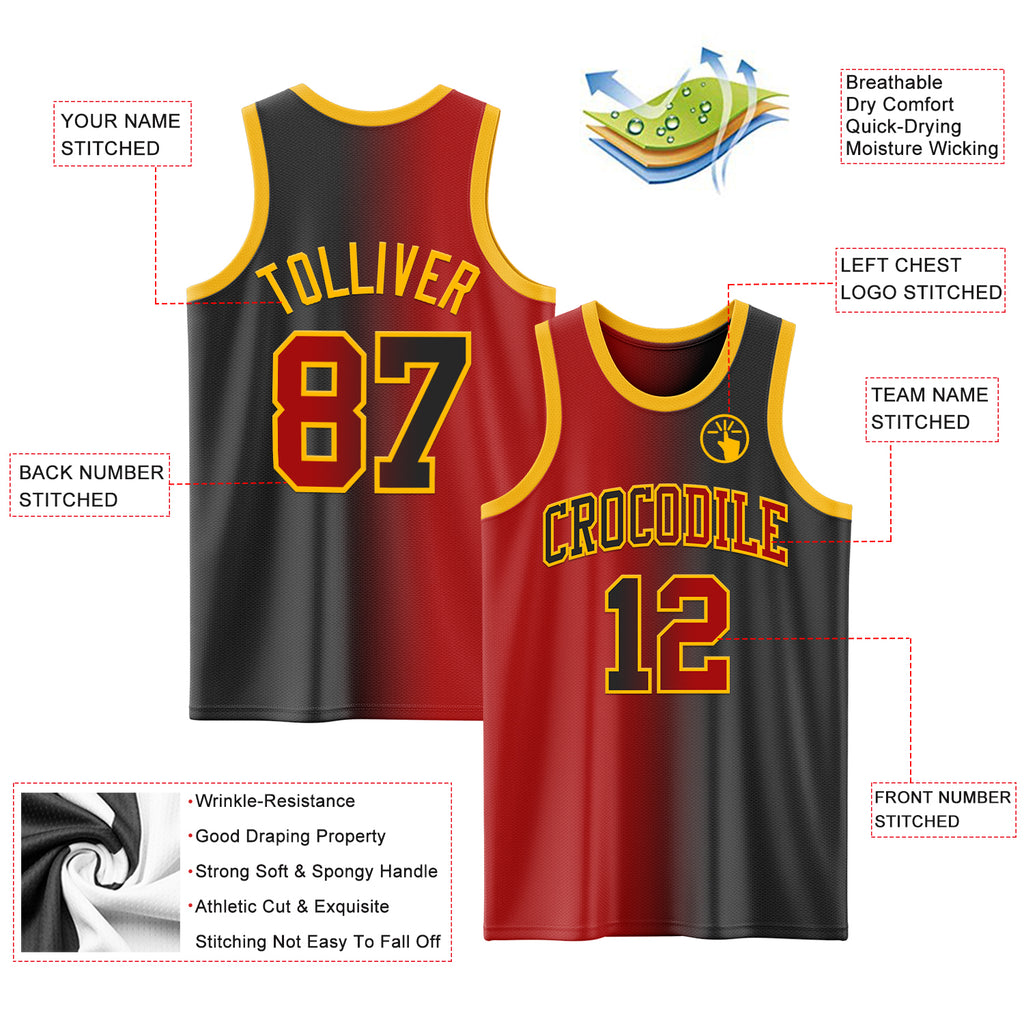 Custom Black Red-Gold Authentic Gradient Fashion Basketball Jersey