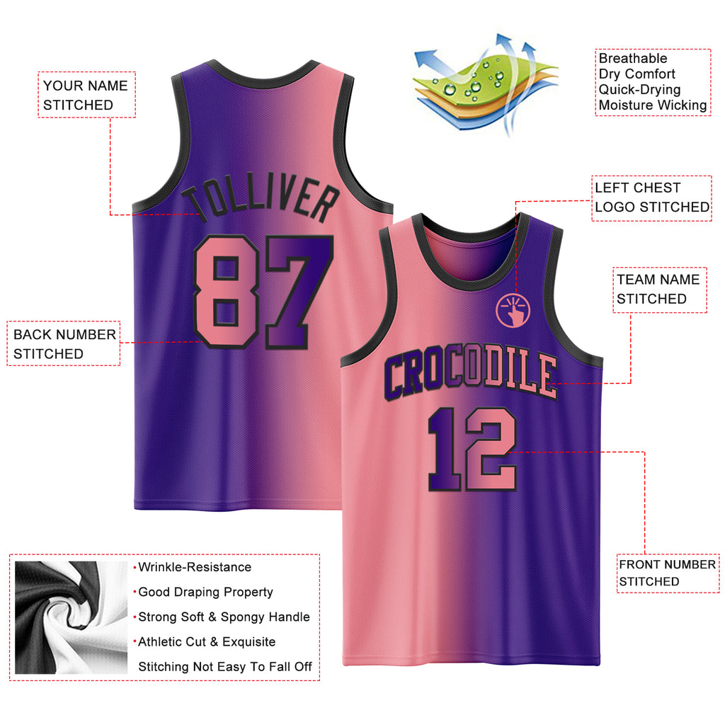 Custom Purple Medium Pink-Black Authentic Gradient Fashion Basketball Jersey