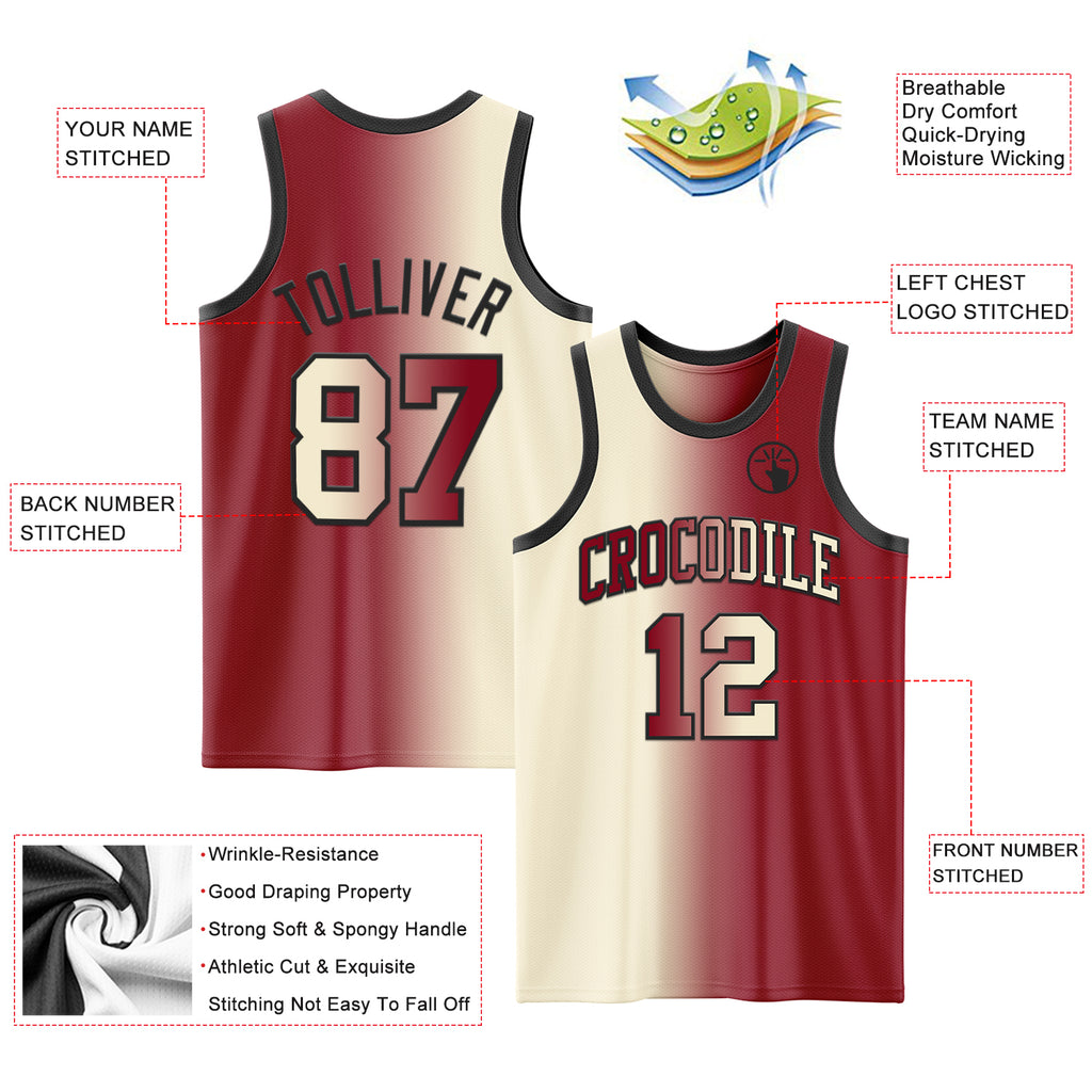 Custom Maroon Cream-Black Authentic Gradient Fashion Basketball Jersey