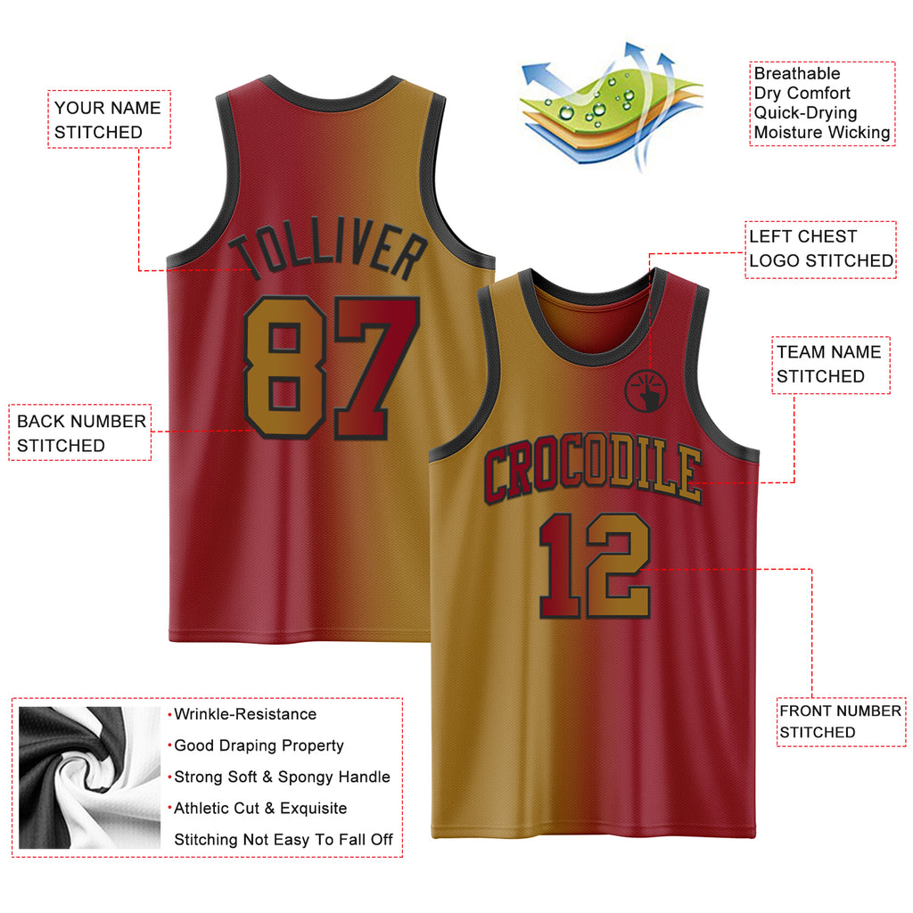 Custom Maroon Old Gold-Black Authentic Gradient Fashion Basketball Jersey