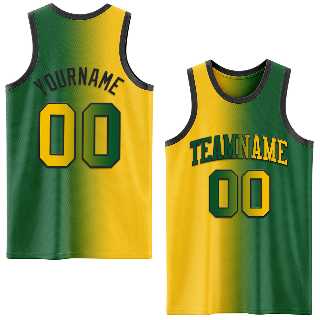 Custom Kelly Green Yellow-Black Authentic Gradient Fashion Basketball Jersey