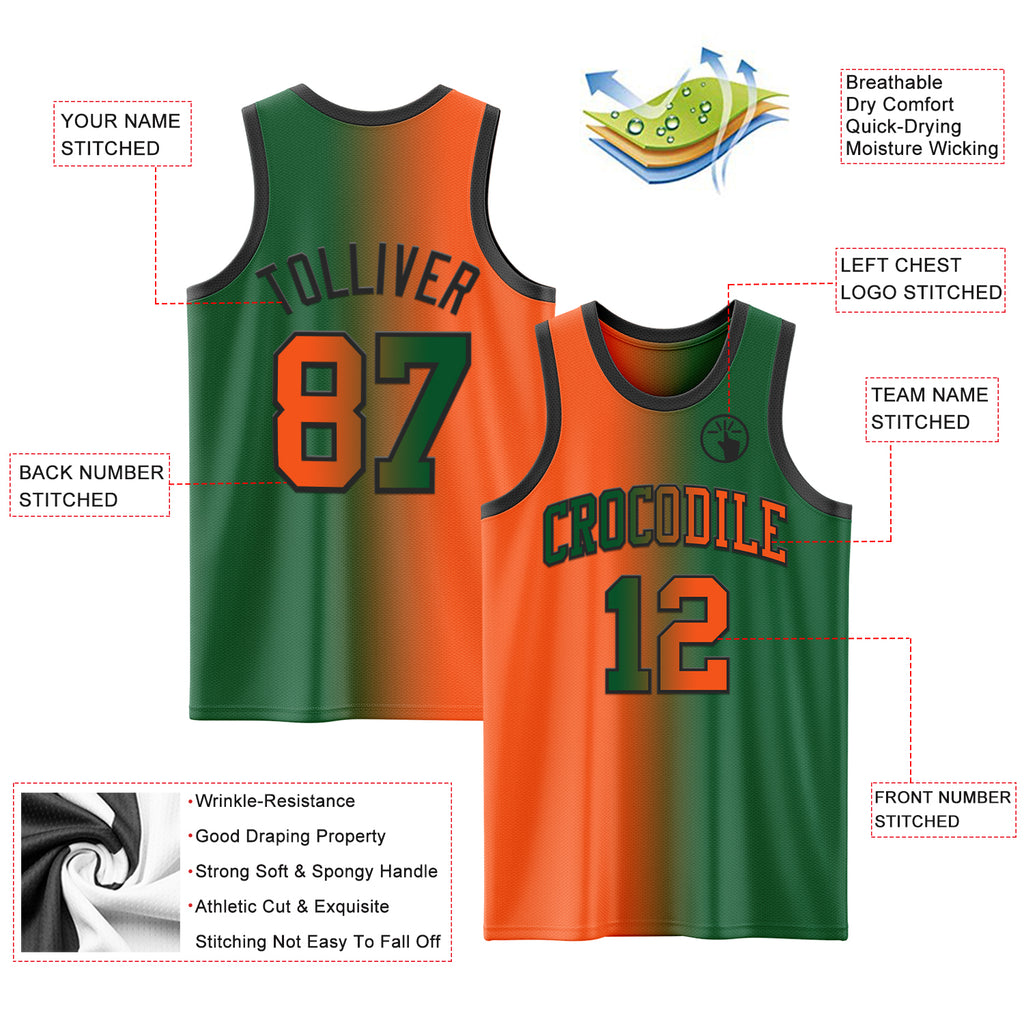 Custom Kelly Green Orange-Black Authentic Gradient Fashion Basketball Jersey