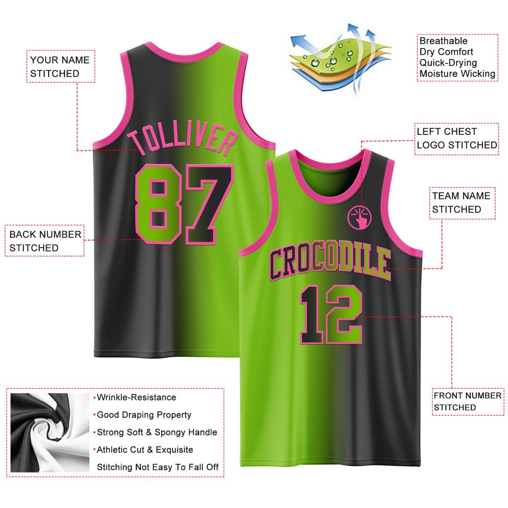 Custom Black Neon Green-Pink Authentic Gradient Fashion Basketball Jersey