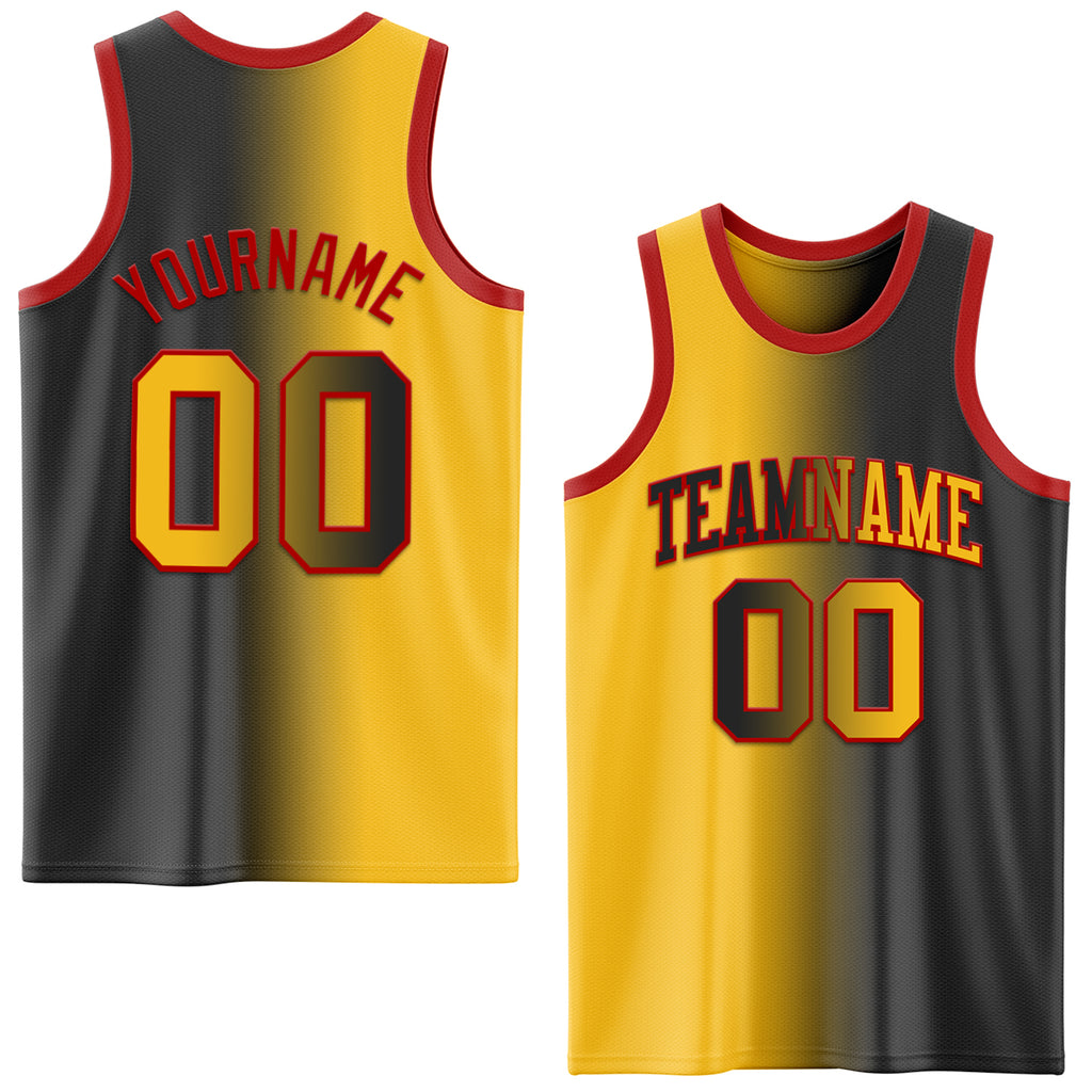 Custom Black Gold-Red Authentic Gradient Fashion Basketball Jersey