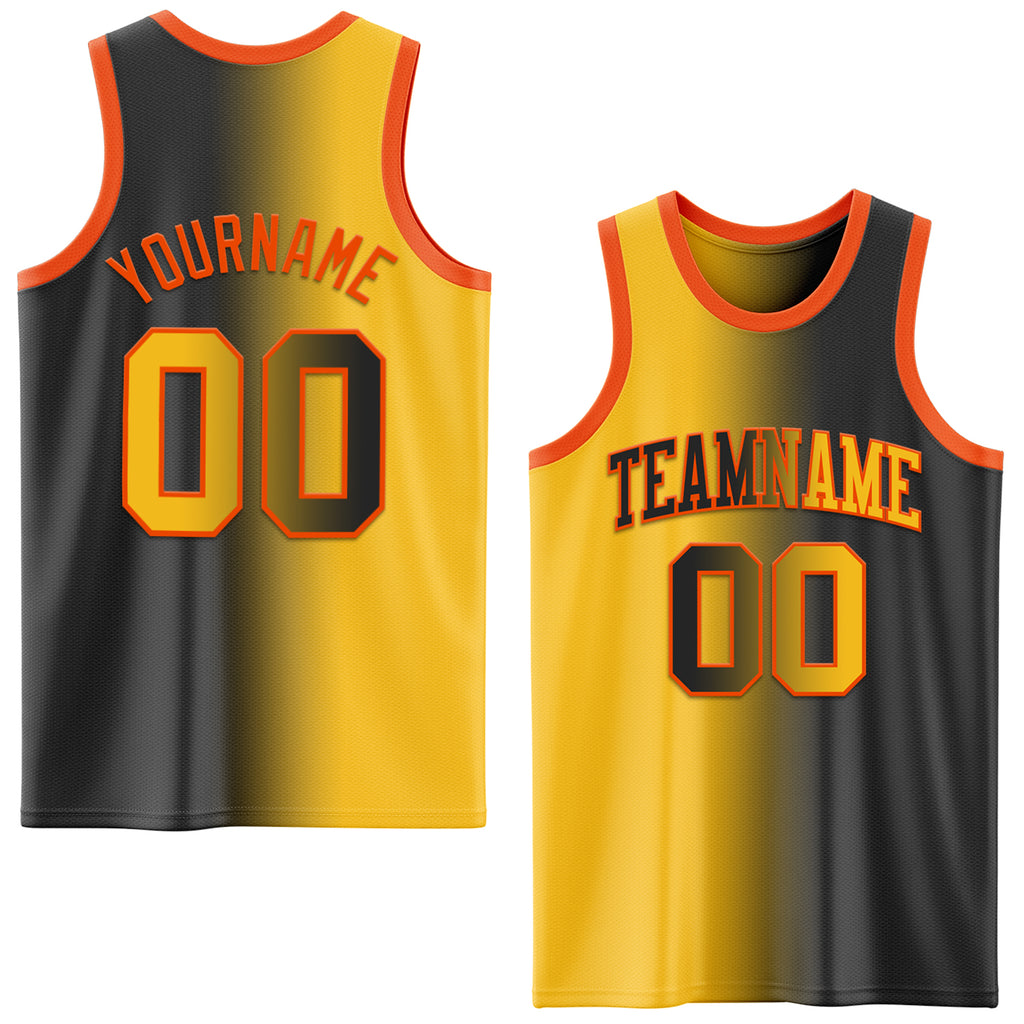 Custom Black Gold-Orange Authentic Gradient Fashion Basketball Jersey