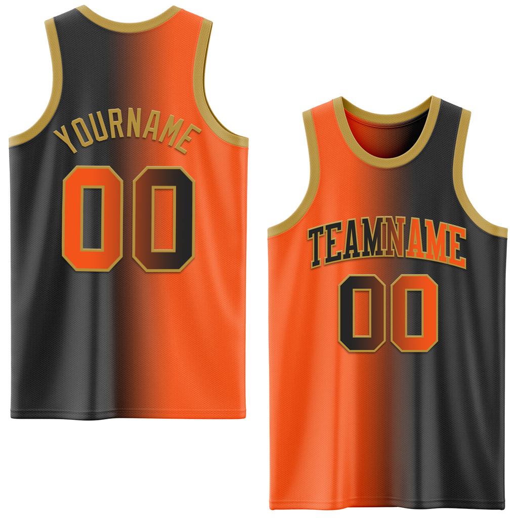 Custom Black Orange-Old Gold Authentic Gradient Fashion Basketball Jersey