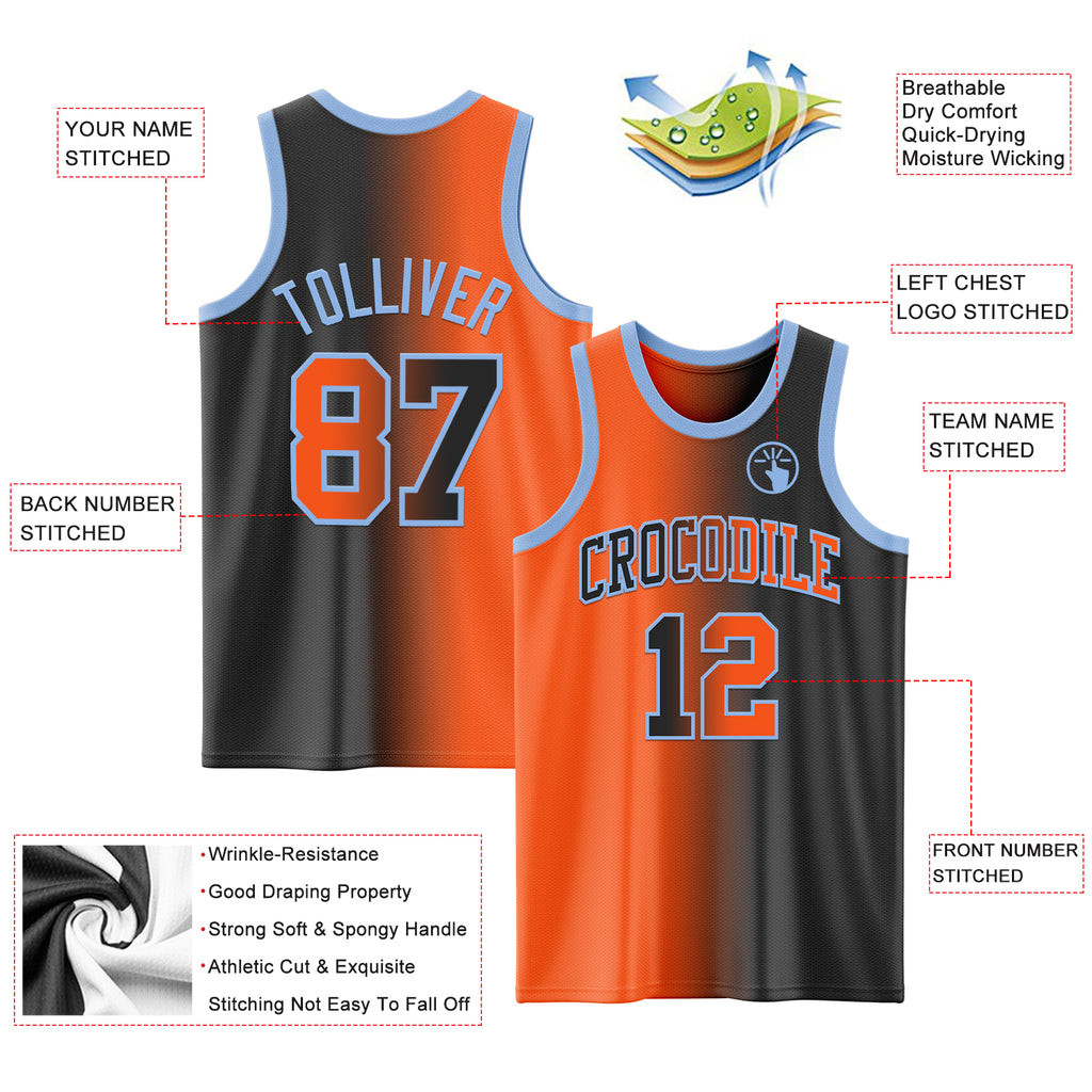 Custom Black Orange-Light Blue Authentic Gradient Fashion Basketball Jersey