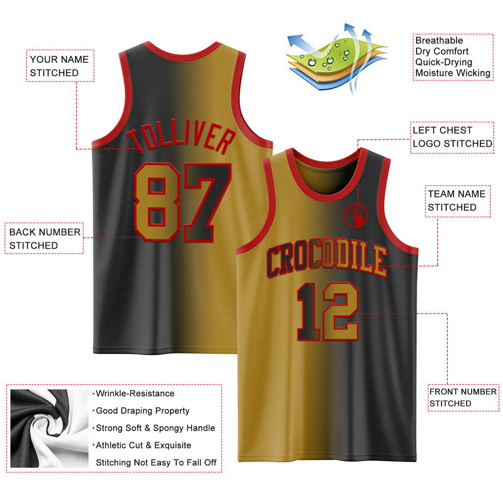 Custom Black Old Gold-Red Authentic Gradient Fashion Basketball Jersey