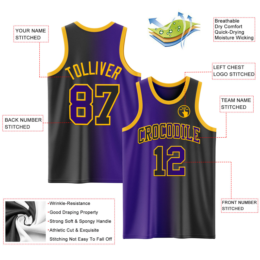 Custom Black Purple-Gold Authentic Gradient Fashion Basketball Jersey