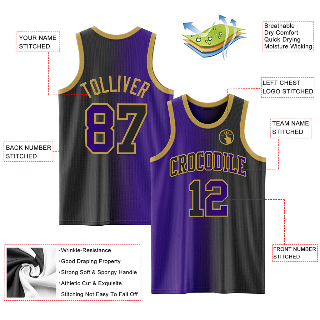 Custom Black Purple-Old Gold Authentic Gradient Fashion Basketball Jersey