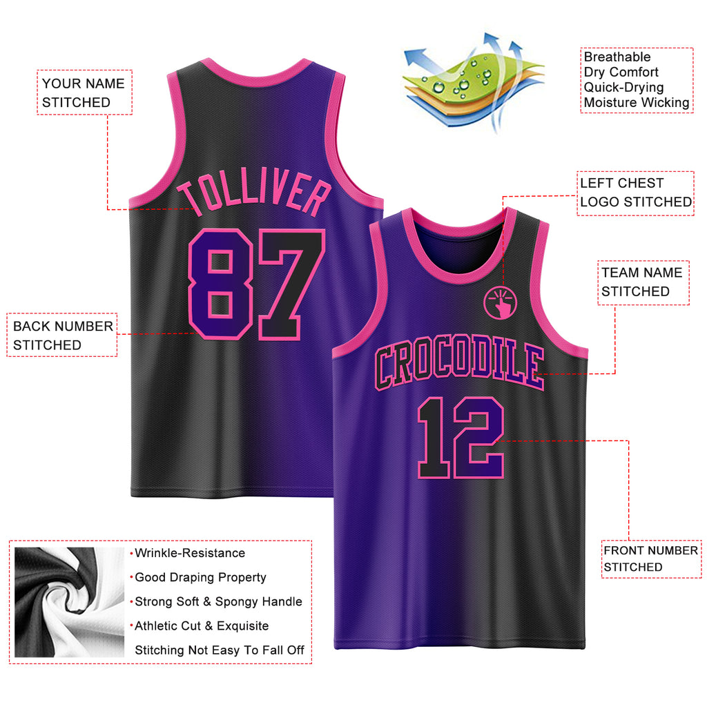 Custom Black Purple-Pink Authentic Gradient Fashion Basketball Jersey