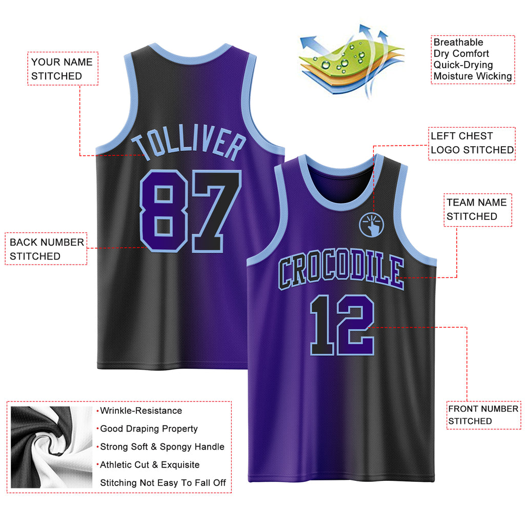 Custom Black Purple-Light Blue Authentic Gradient Fashion Basketball Jersey