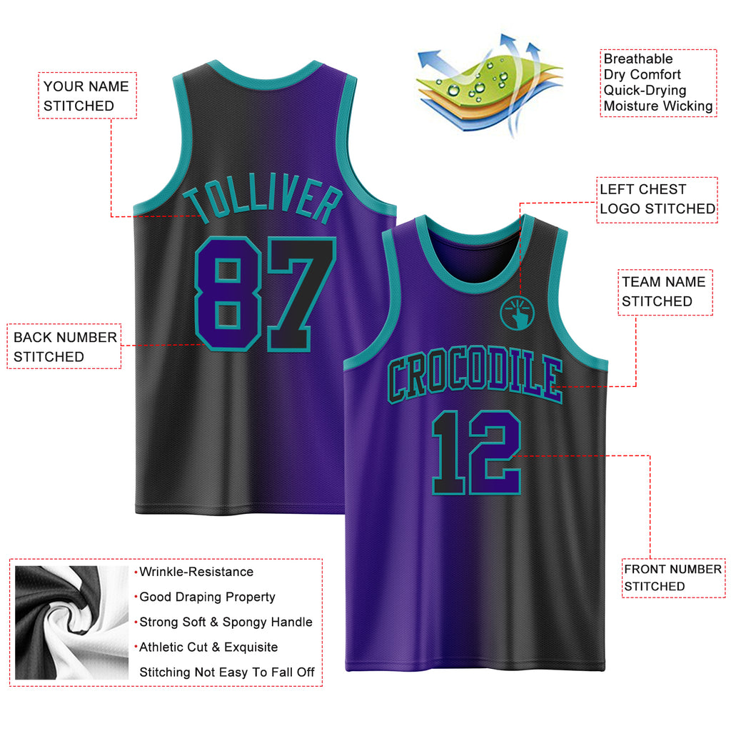 Custom Black Purple-Teal Authentic Gradient Fashion Basketball Jersey