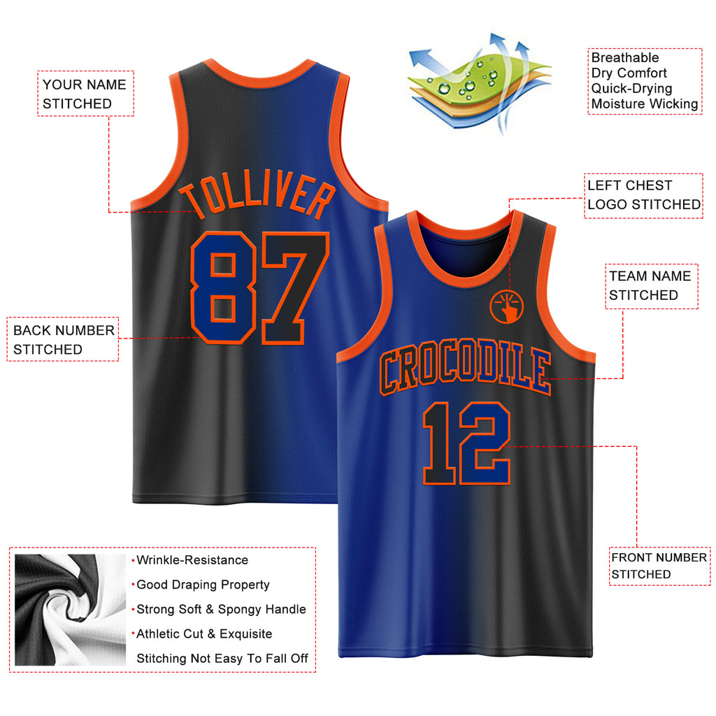 Custom Black Royal-Orange Authentic Gradient Fashion Basketball Jersey