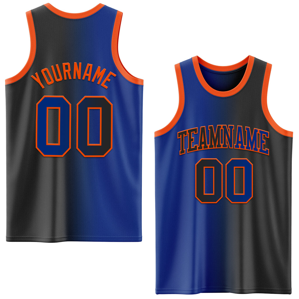 Custom Black Royal-Orange Authentic Gradient Fashion Basketball Jersey