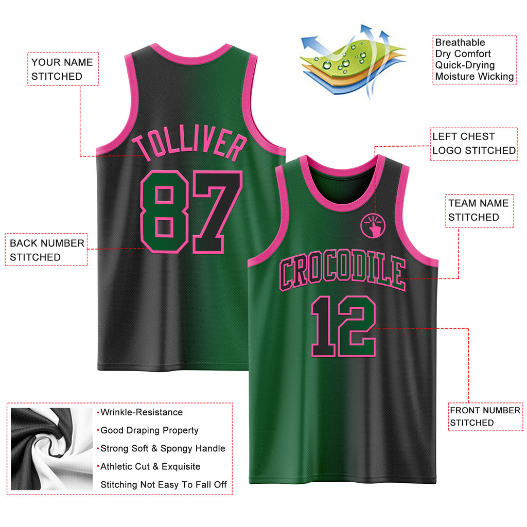 Custom Black Kelly Green-Pink Authentic Gradient Fashion Basketball Jersey