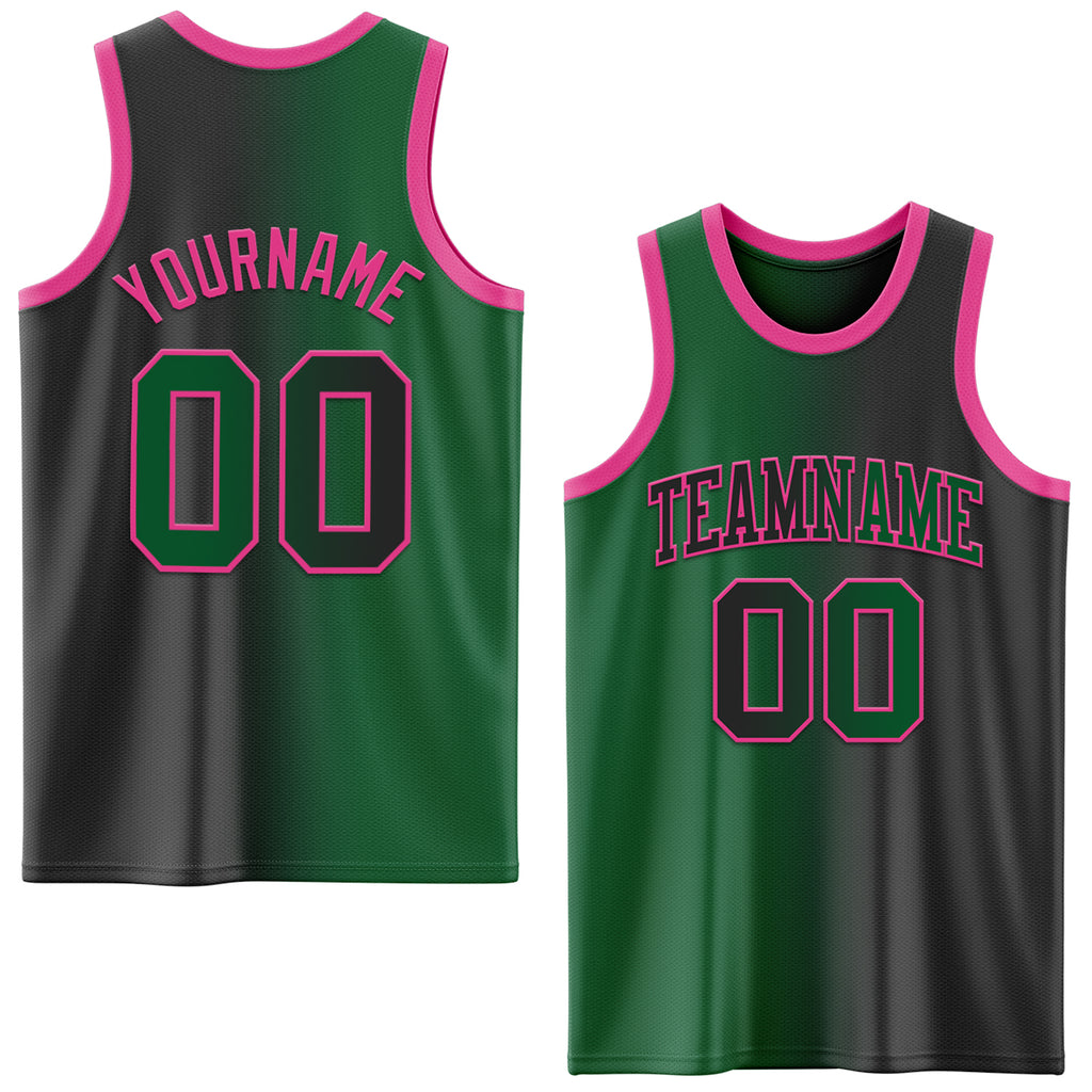 Custom Black Kelly Green-Pink Authentic Gradient Fashion Basketball Jersey