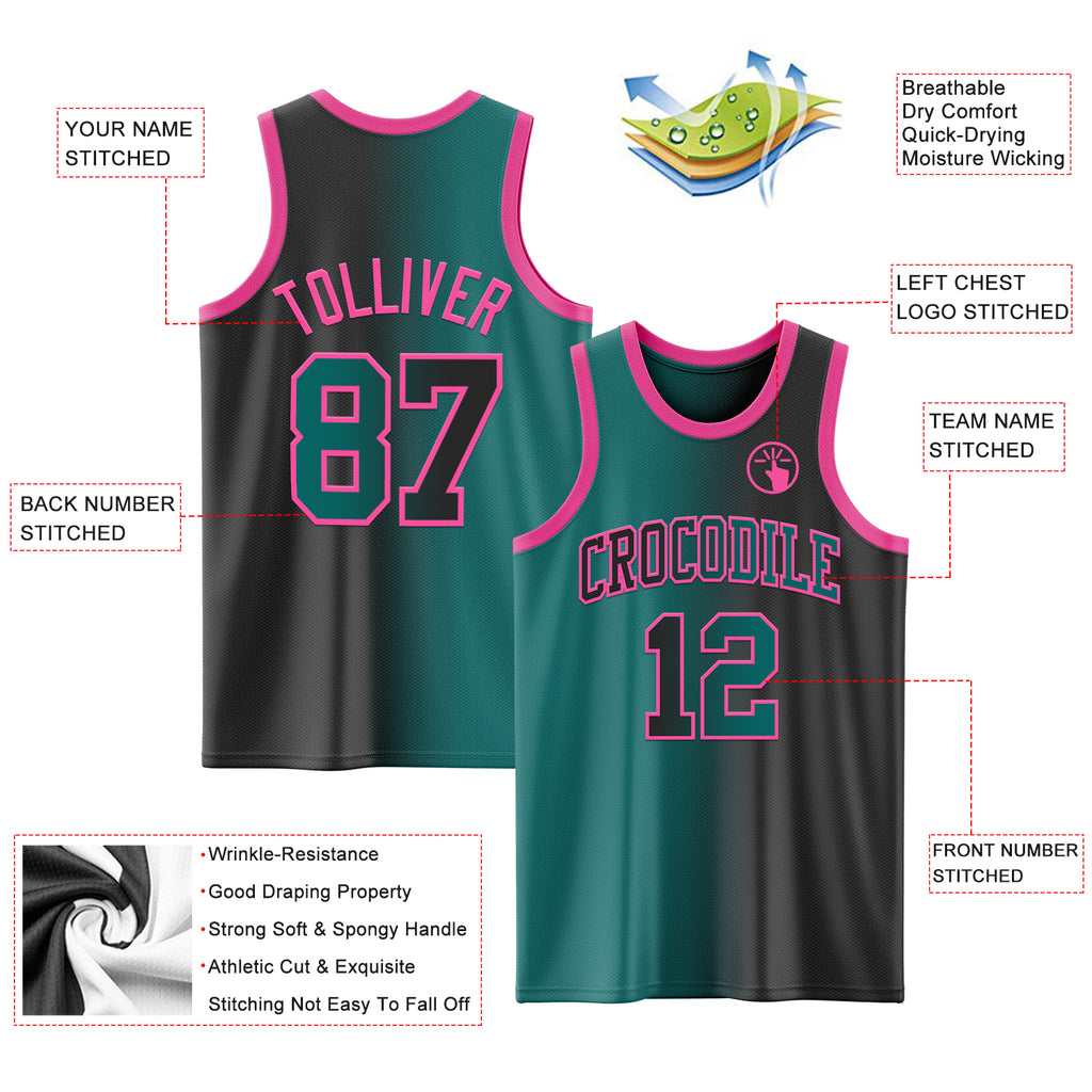 Custom Black Teal-Pink Authentic Gradient Fashion Basketball Jersey