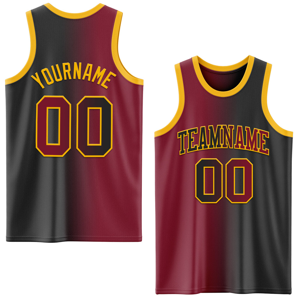 Custom Black Crimson-Gold Authentic Gradient Fashion Basketball Jersey