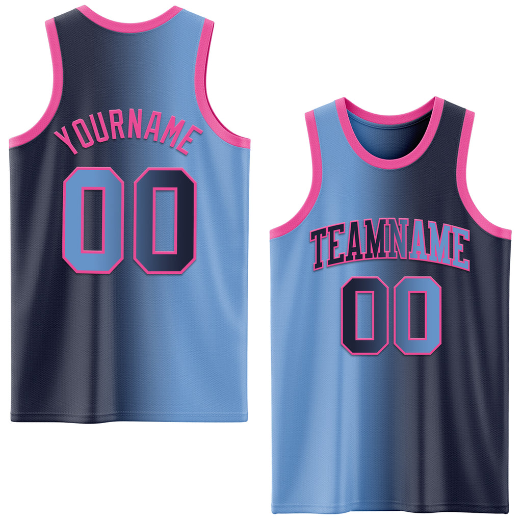 Custom Navy Light Blue-Pink Authentic Gradient Fashion Basketball Jersey