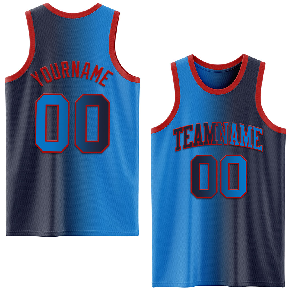 Custom Navy Powder Blue-Red Authentic Gradient Fashion Basketball Jersey