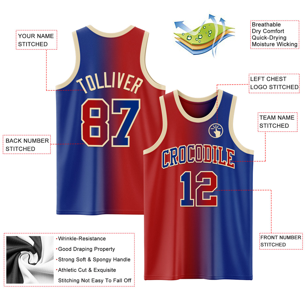 Custom Royal Red-Cream Authentic Gradient Fashion Basketball Jersey