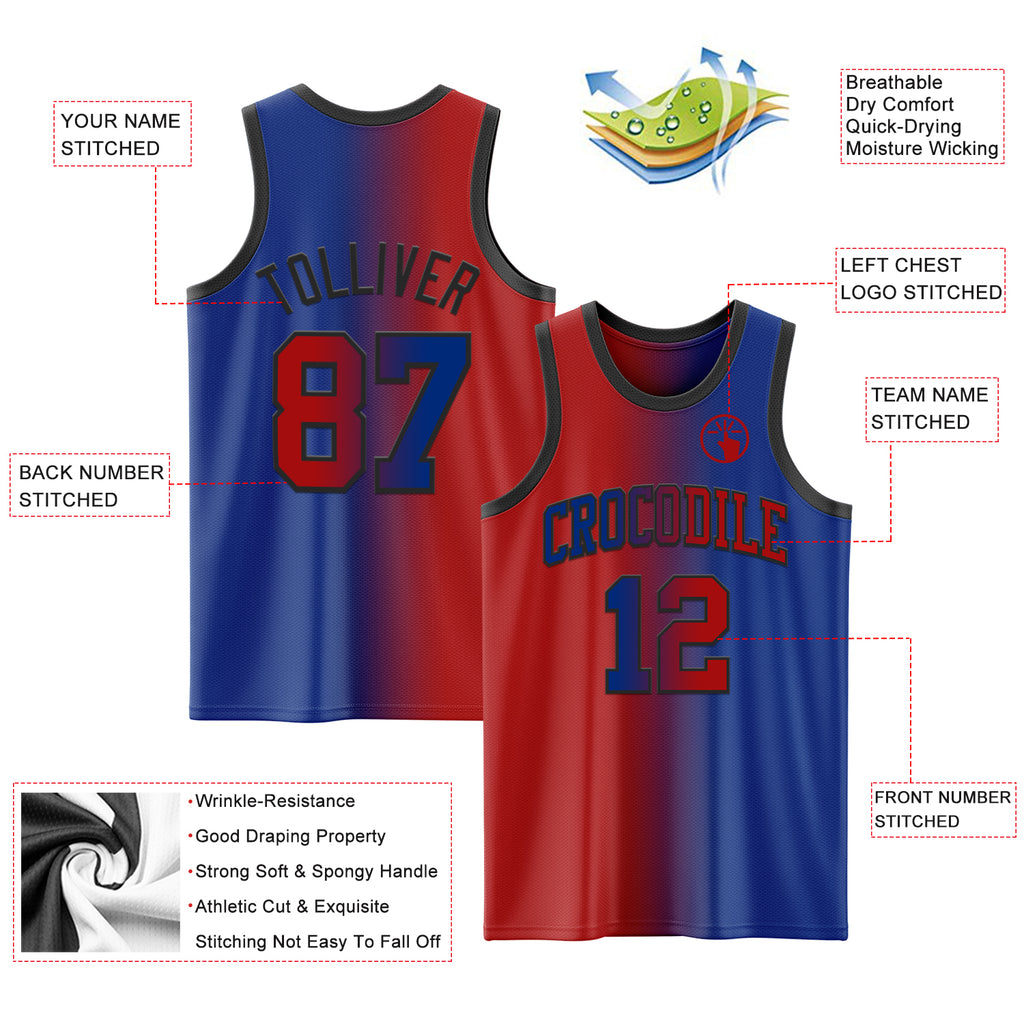 Custom Royal Red-Black Authentic Gradient Fashion Basketball Jersey