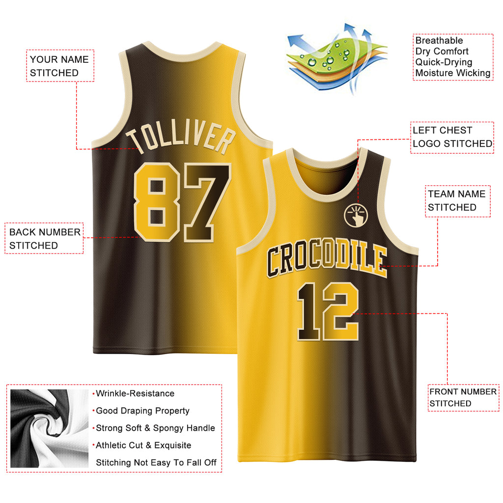 Custom Brown Gold-Cream Authentic Gradient Fashion Basketball Jersey