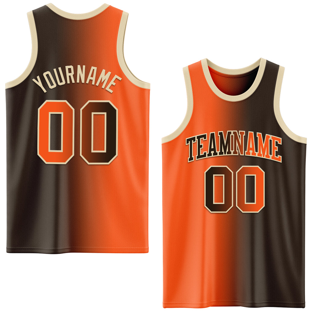 Custom Brown Orange-Cream Authentic Gradient Fashion Basketball Jersey