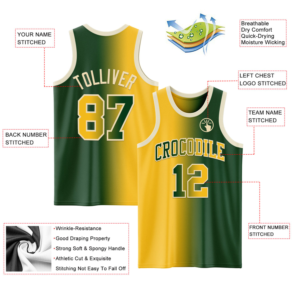 Custom Green Gold-Cream Authentic Gradient Fashion Basketball Jersey