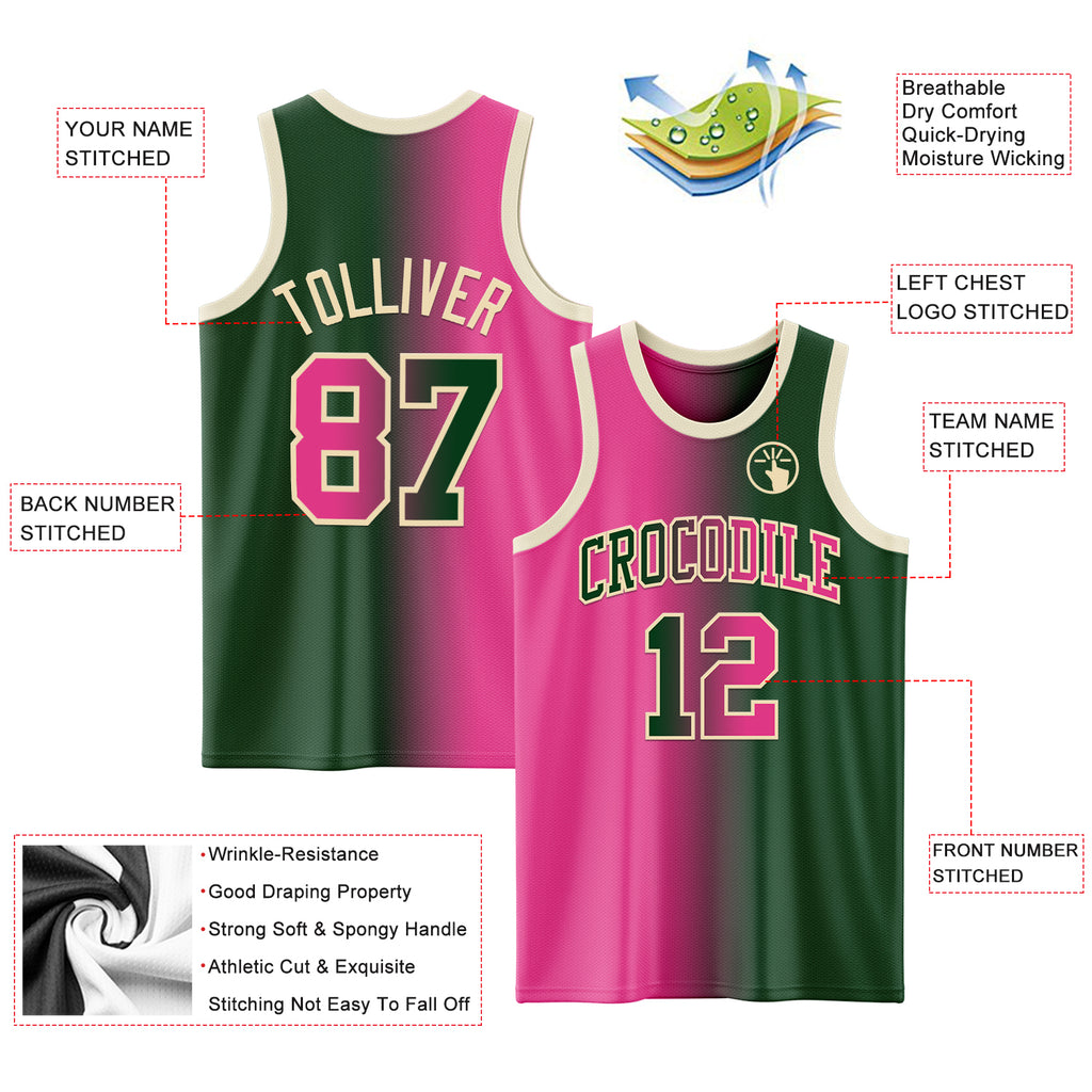 Custom Green Pink-Cream Authentic Gradient Fashion Basketball Jersey