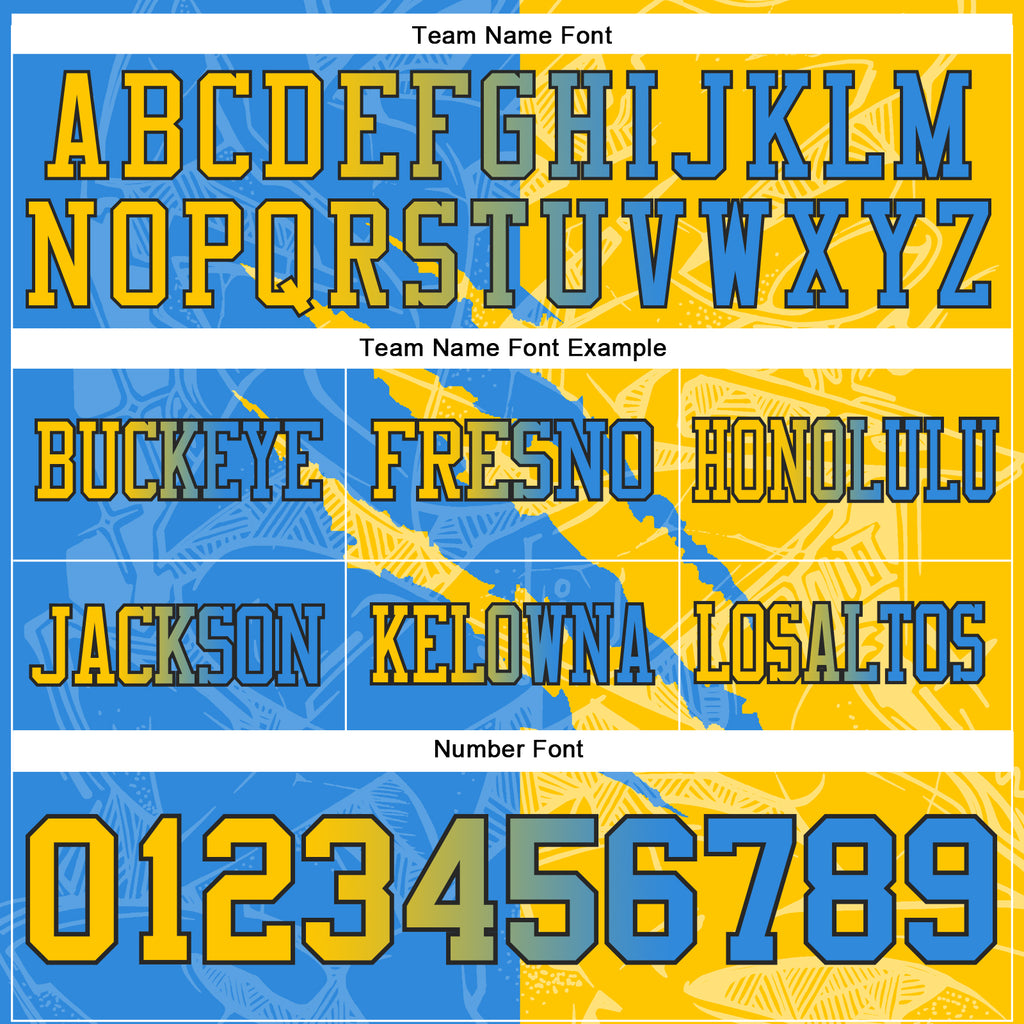Custom Powder Blue Yellow-Black Authentic Gradient Fashion Scratch Football Jersey