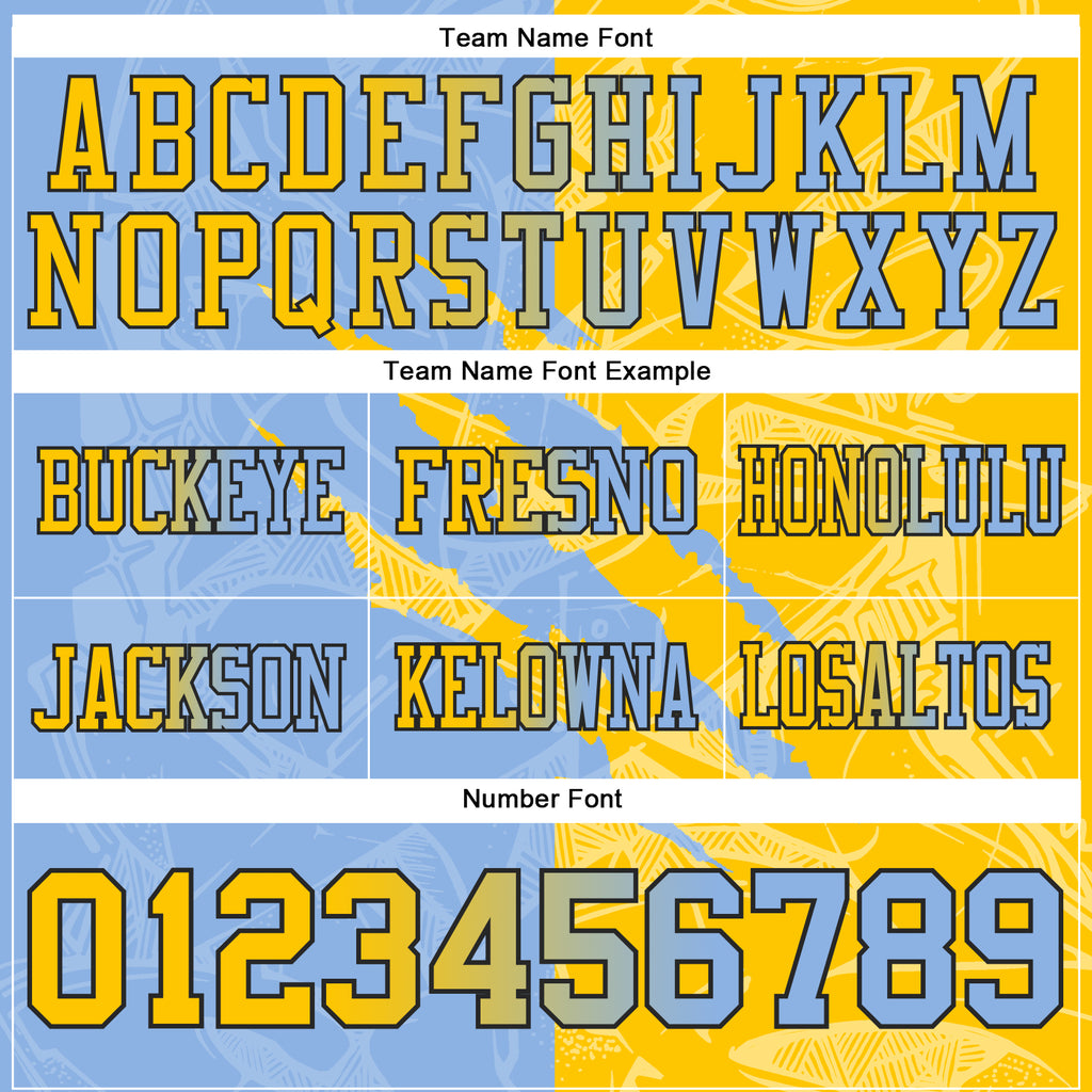 Custom Light Blue Yellow-Black Authentic Gradient Fashion Scratch Football Jersey