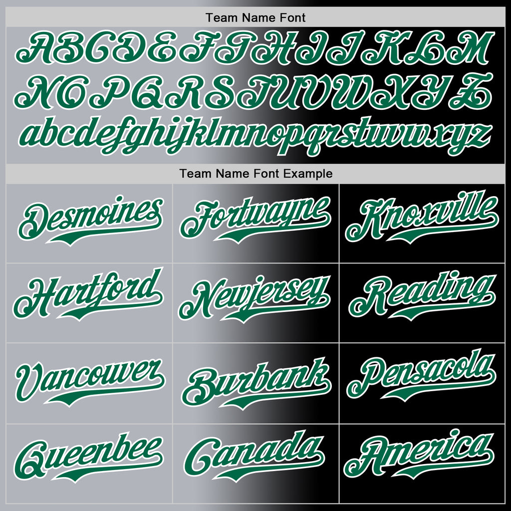 Custom Black Kelly Green Gray-White Authentic Gradient Fashion Baseball Jersey