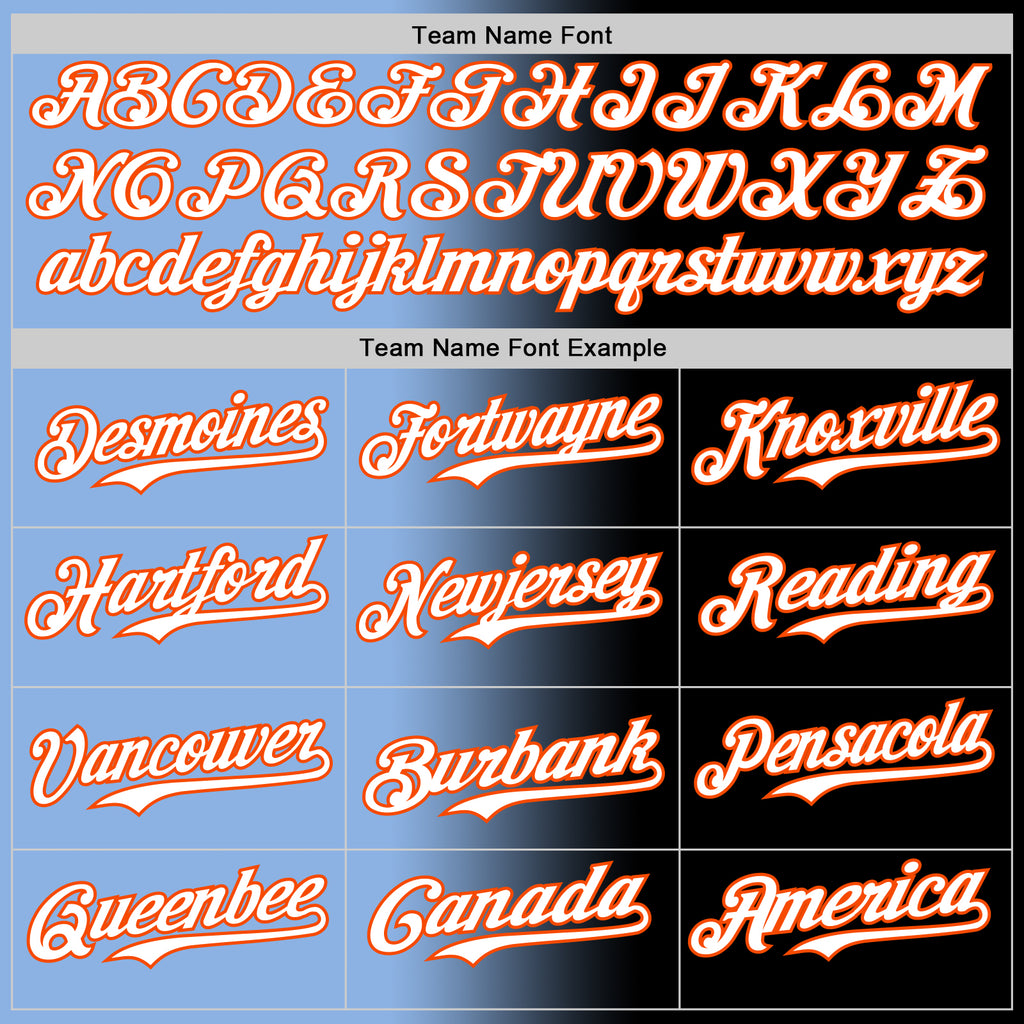Custom Black White Light Blue-Orange Authentic Gradient Fashion Baseball Jersey
