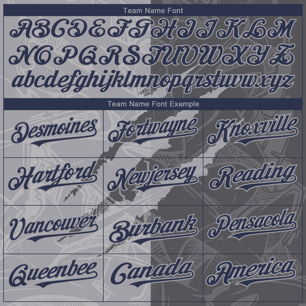 Custom Graffiti Pattern Navy Steel Gray-Gray 3D Scratch Authentic Baseball Jersey