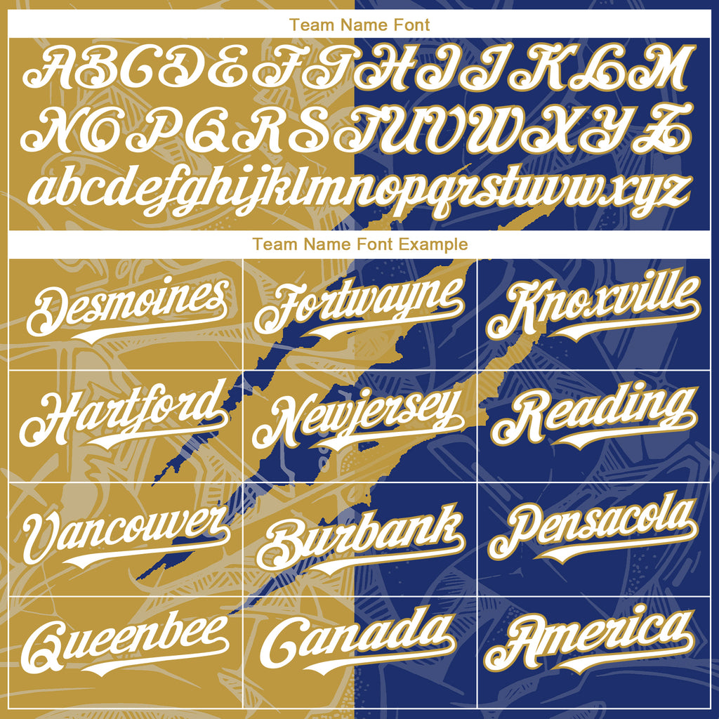 Custom Graffiti Pattern White Royal-Old Gold 3D Scratch Authentic Baseball Jersey