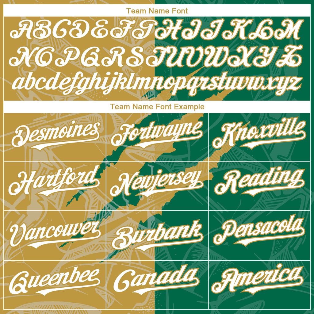 Custom Graffiti Pattern White Kelly Green-Old Gold 3D Scratch Authentic Baseball Jersey