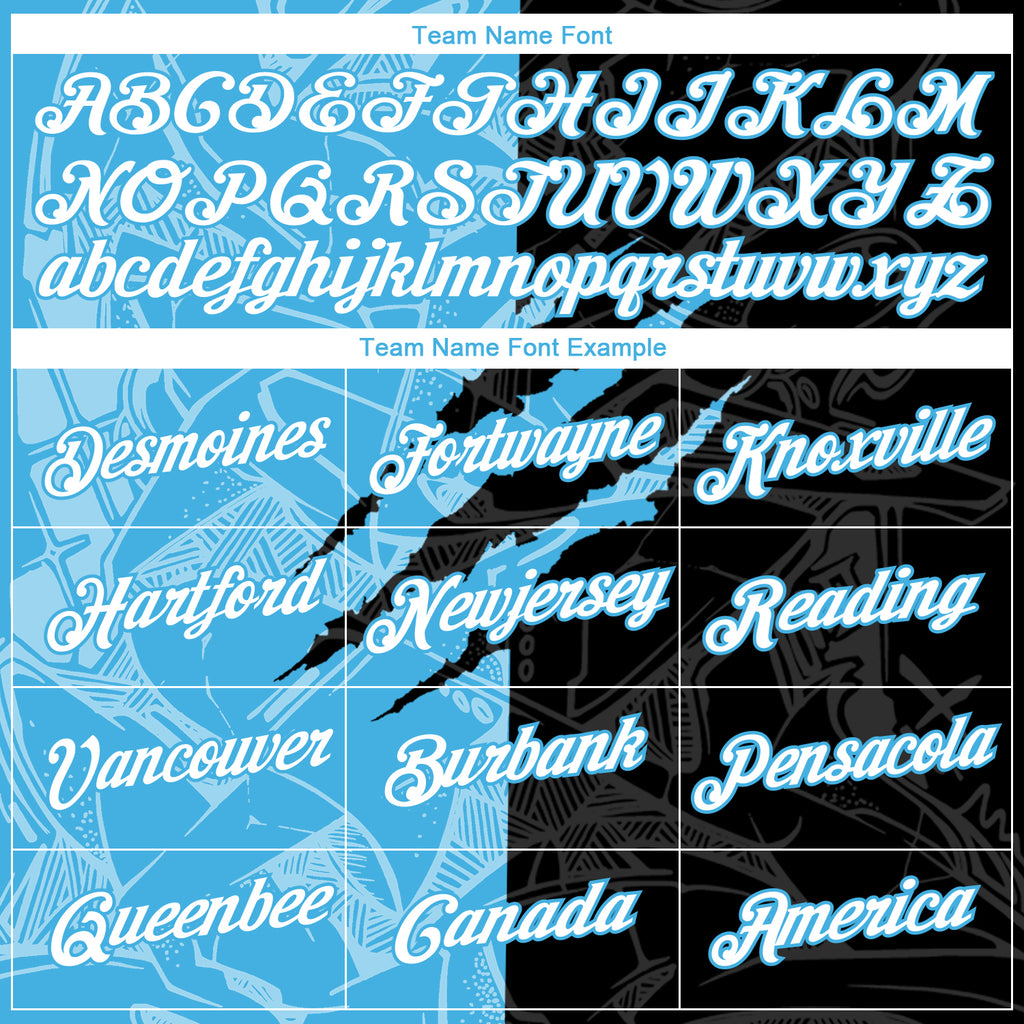 Custom Graffiti Pattern White Black-Sky Blue Scratch 3D Performance T-Shirt