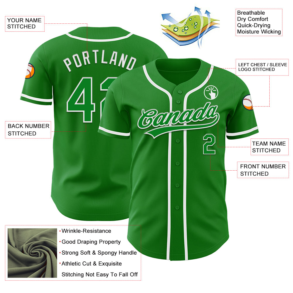 Custom Grass Green White Authentic Baseball Jersey