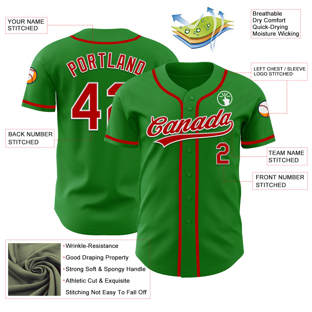 Custom Grass Green Red-White Authentic Baseball Jersey