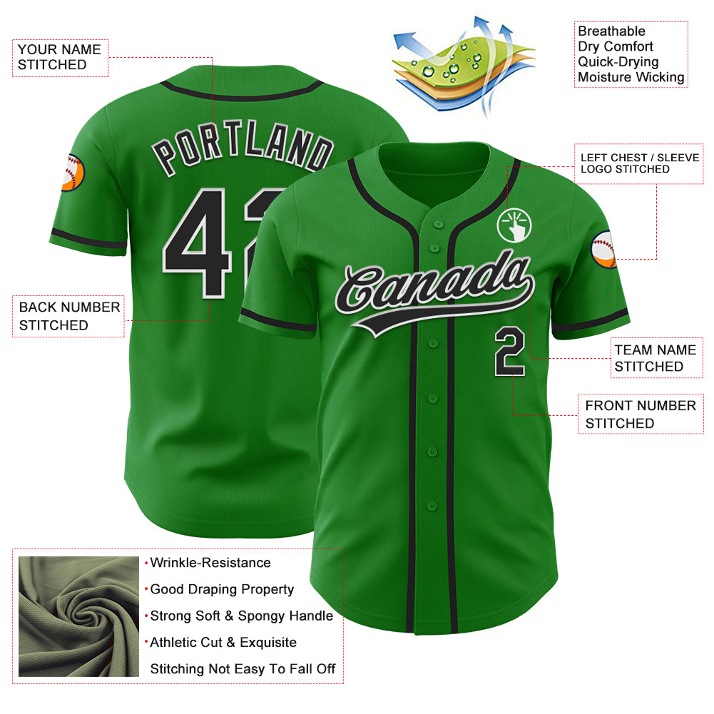 Custom Grass Green Black-White Authentic Baseball Jersey